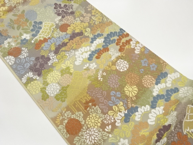JAPANESE FUKURO OBI / KARA-ORI / WOVEN AUTUMN FLOWERS